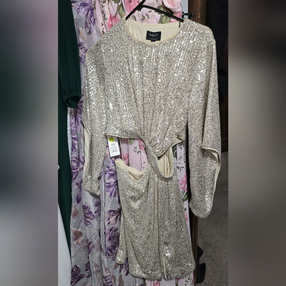 Bardot Silver Sequin Mini Dress